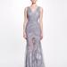 Marchesa Notte V-Neck Ruched Gown - Silver - Grey - 18
