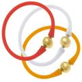 Canvas Style Bali 24K Gold Silicone Bracelet Stack Of 3 In Orange, White & Cantaloupe - White