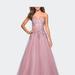 La Femme Tulle Prom Gown with Floral Lace Embellishments - Pink - 00