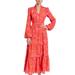 Badgley Mischka Floral Print Tiered Midi Dress With Belt - Orange - 12