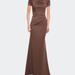 La Femme Elegant Long Jersey Dress With Short Sleeves - Brown - 6