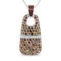 Haus of Brilliance .925 Sterling Silver Brown Enamel 1 Cttw White And Brown Diamonds And 1.5mm Yellow And Orange Sapphire Gemstones Statement 18" Pendant Necklace - Grey - 18