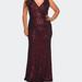 La Femme Long Sequin Plus Size Gown with V-Neck - Red - 12W