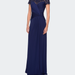 La Femme Jersey Dress With Ruching And Floral Neckline - Blue - 10