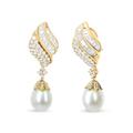 Haus of Brilliance 18k Yellow Gold 7.0 Cttw Baguette and Round Diamond South Sea Pearl Drop Dangle Clip-On Earrings (F-G Color, VS1-VS2 Clarity) - Yellow