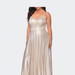 La Femme Metallic Grecian Long Plus Size Dress - Grey - 20W