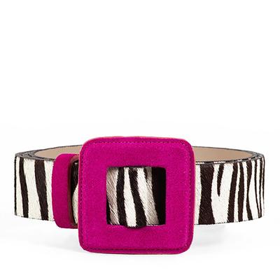 BeltBe Mini Square Buckle Belt - Pink Zebra - Whit...