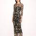 Marchesa Notte Long Botanical Embroidered Midi Dress - Black - 18