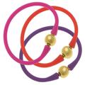 Canvas Style Bali 24K Gold Silicone Bracelet Stack of 3 In Magenta, Orange & Purple - Purple