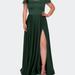 La Femme Off The Shoulder Plus Size Dress With Leg Slit - Green - 24W