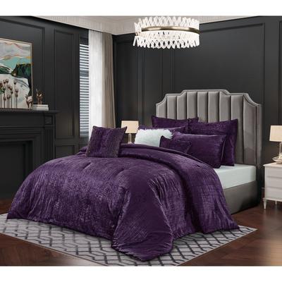 Grace Living Grace Living - Tova Velvet 8pc Comforter Set With 2 Pillow Shams, 2 Euro Shams, 3 Decorative Pillows, 1 Comforter - Purple - KING