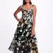 Marchesa Notte Embroidered Floral Tea Length Gown - Black - Black - 0