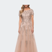 La Femme A Line Tulle and Lace Gown with Short Sleeves - Brown - 10