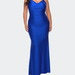 La Femme Long Ruched Plus Size Jersey Dress - Blue - 12W