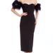 Badgley Mischka Fierce Off-Shoulder Feather Sleeve Dress - Black