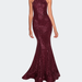 La Femme Long Sequin Gown With High Neckline And Lace Back - Red - 16