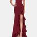 La Femme Ruffle Prom Dress With Scoop Neck and Lace Up Back - Red - 4