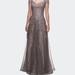 La Femme A-line Dress with Lace Detail and Sheer Cap Sleeves - Grey - 10