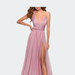 La Femme Chiffon Dress with Pleated Bodice and Pockets - Pink - 2