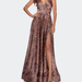 La Femme Leopard Print A-line Prom Gown with Tie Up Back - Brown - 10