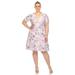 White Mark Women's Plus Size Floral Short Sleeve Knee Length Dress - Purple - 3X