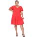 White Mark Plus Size Short Sleeve V-Neck Tiered Midi Dress - Red - 3X