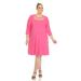 White Mark Women's Plus Size Criss Cross Neckline Swing Midi Dress - Pink - 3X