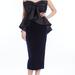 Badgley Mischka Strapless Velvet And Mikado Peplum Bow Dress - Black