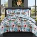 Chic Home Design Myrina 9 Piece Reversible Comforter Set Tropical Floral Leopard Print Bed In A Bag - Blue - KING