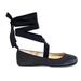 Yosi Samra Simone Ankle Wrap Flats In Black Satin - Black