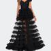 La Femme Sheer Layered Tulle Off the Shoulder Prom Gown - Black - 12