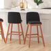 Merrick Lane Ellie Set Of 2 Charcoal Faux Linen Upholstered 30" Bar Stools with Nail Head Accent Trim And Walnut Wood Frames - Grey