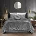 Grace Living Grace Living - Nilah Velvet 5pc Comforter Set With Maple 2 Pillow Shams, 1 Decorative Pillow, 1 Comforter, 1 Bed Skirt - Grey - KING