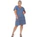 White Mark Plus Size Short Sleeve V-Neck Tiered Midi Dress - Blue - 1X