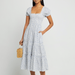 Few Moda Square Neck Smocked Maxi Dress - Corn Flower - White