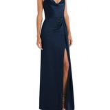 Dessy Collection Cowl-Neck Draped Wrap Maxi Dress With Front Slit - 3072 - Blue - 12