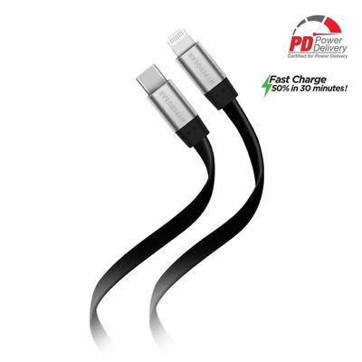 Hypergear Flexi USB-C To Lightning Flat Cable 6ft - Black