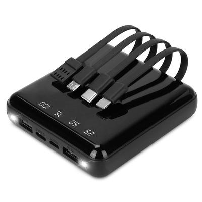 Fresh Fab Finds 10K mAh Power Bank With 4 Cables & LED Flashlight - Black