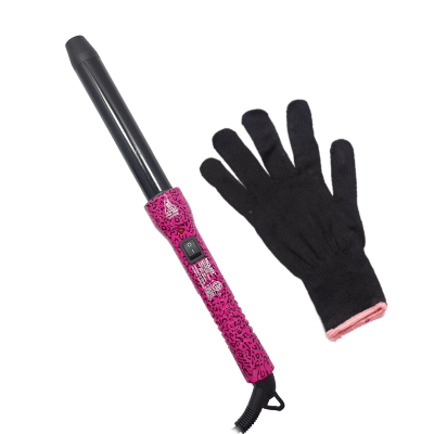 Proliss The Twister - 25mm Tourmaline-Infused Ceramic Pro Curling Wand w/ Cool Tip - Pink Leopard - Pink