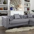 Chic Home Design Monet Velvet Modern Contemporary Button Tufted With Silver Nailhead Trim Silvertone Metal Y-leg Right Facing Sectional Sofa - Grey