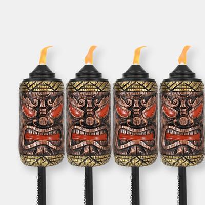 Sunnydaze Decor 3-in-1 Tiki Face Outdoor Lawn Torch - Adjustable Height - Brown - 4 PACK