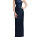 Alfred Sung Oversized Flower One-Shoulder Satin Column Dress - D850 - Blue