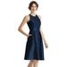 Alfred Sung High-Neck Satin Cocktail Dress With Pockets - D769 - Blue - 6