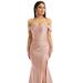 Cynthia & Sahar Off-The-Shoulder Corset Stretch Satin Mermaid Dress With Slight Train - CS101 - Pink - M