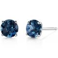 Peora London Blue Topaz Round Stud Earrings 14 Karat White Gold 2 Carats - Blue