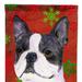 Caroline's Treasures 11 x 15 1/2 in. Polyester Boston Terrier Red Green Snowflakes Christmas Garden Flag 2-Sided 2-Ply