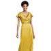 Social Bridesmaid Flutter Sleeve Draped Wrap Stretch Maxi Dress - 8197 - Yellow - 18W