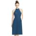 Alfred Sung High-Neck Open-Back Satin Cocktail Dress - D773 - Blue - 14