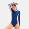 Speedo Womens Panelled Long-Sleeved One Piece Bathing Suit - Blue/Purple - Blue - 14