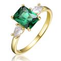 Genevive GV Sterling Silver 14k Yellow Gold Plated with Emerald & Cubic Zirconia 3-Stone Engagement Anniversary Ring - Green - 6